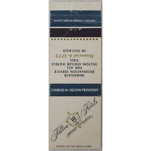 Vintage Matchbook Cover Hilton Hotels Reservation Line Chicago IL Illinois